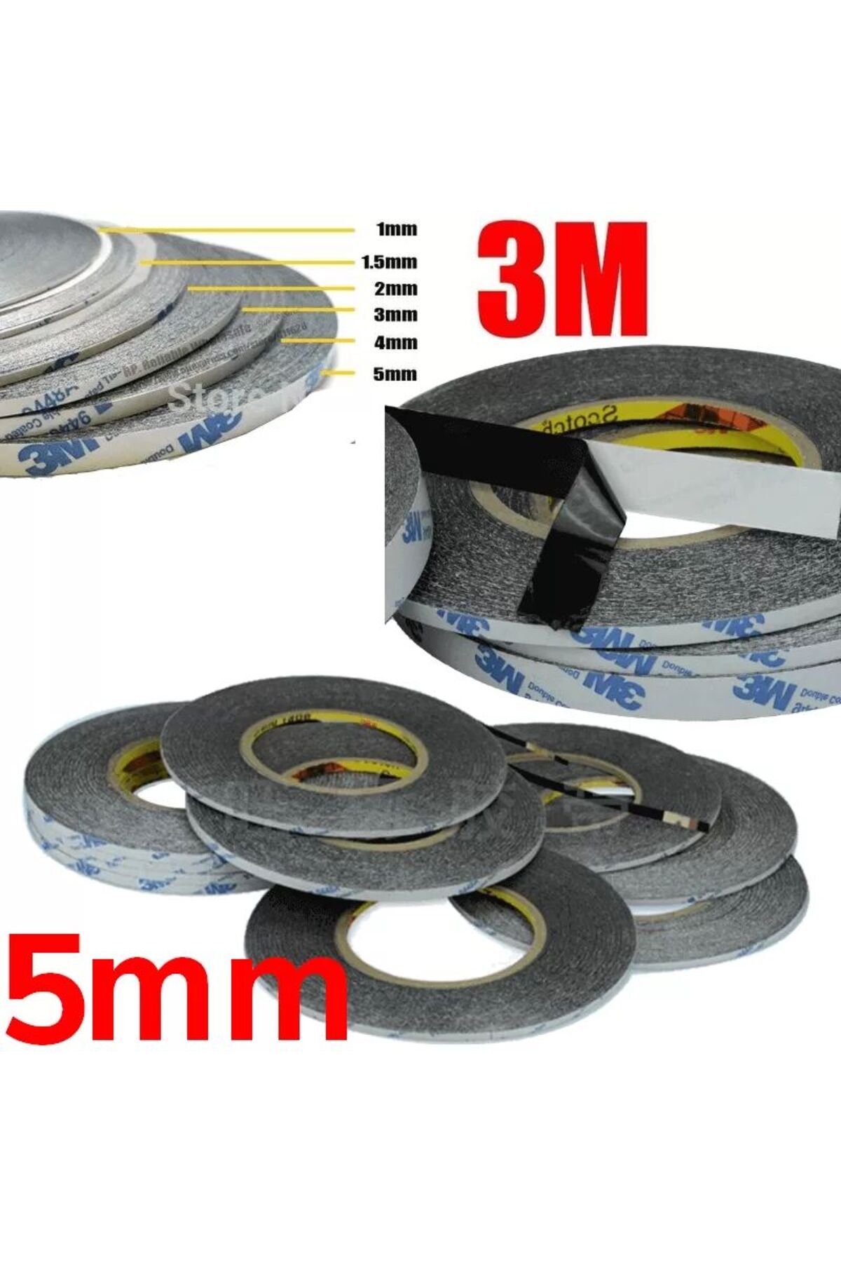 5mm/50mt Çift Taraflı Bant Ekran Cam Kasa Kapak Tamir Bantı-Siyah