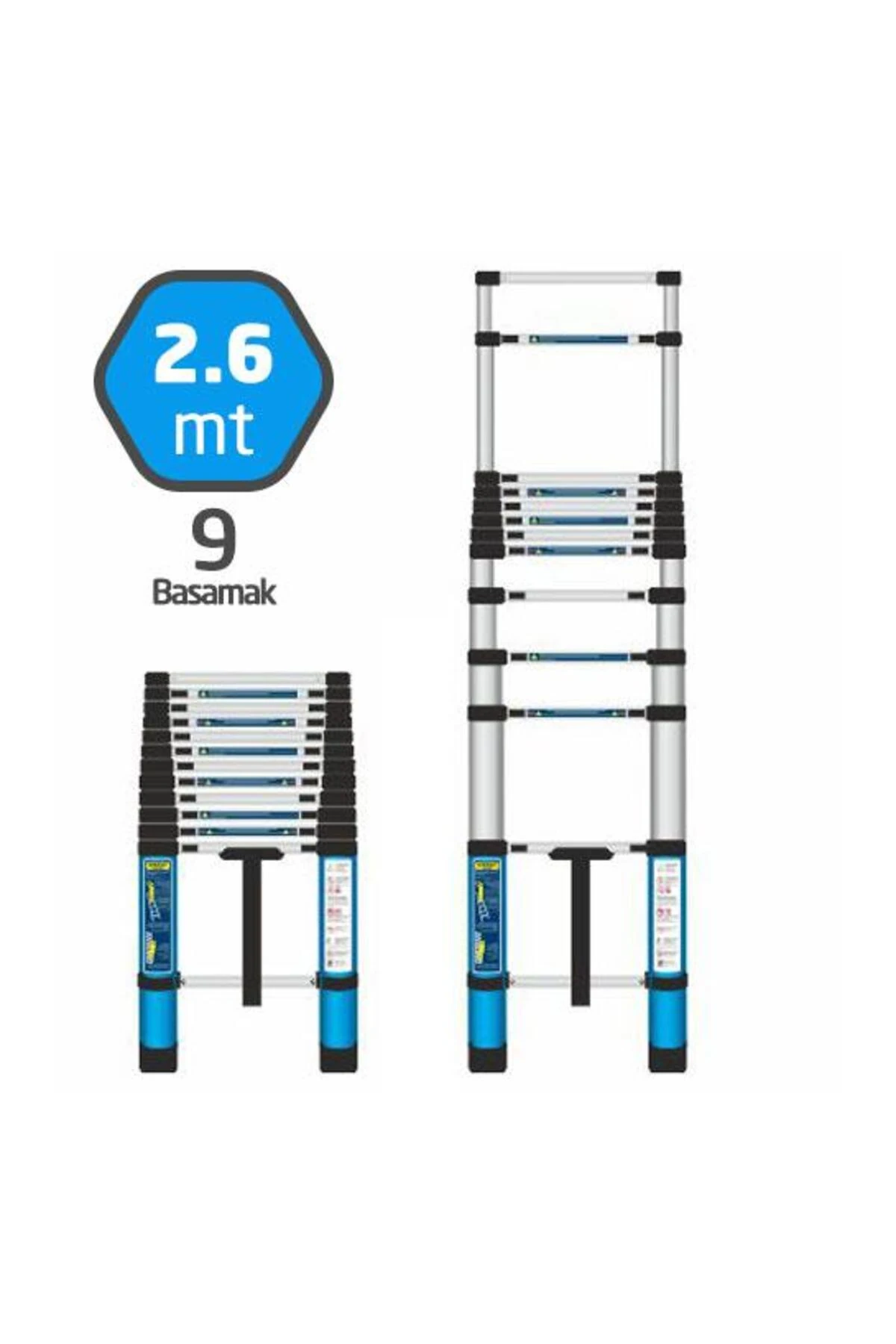 504320 Teleskopik Merdiven 9 Basamak Uzayan Merdiven 260 Cm