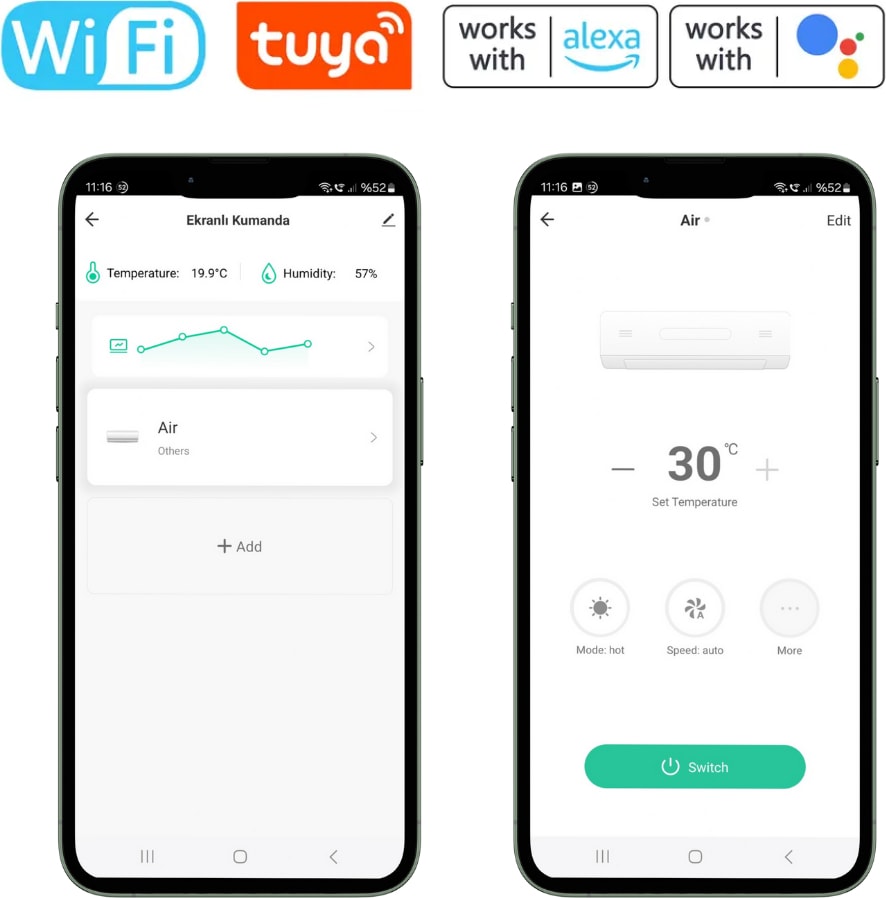 Tuya Uyumlu Ekranlı ve Sensörlü Wifi IR Kumanda Kontrolcüsü ( Akıllı Kumanda )