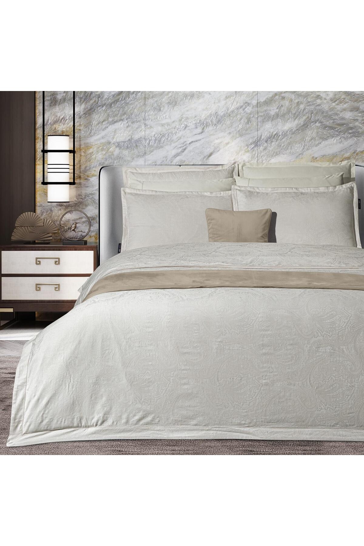 Borendo King Size (Battal Boy) %100 Pamuk Saten "300 TC" Nevresim Takımı Krem