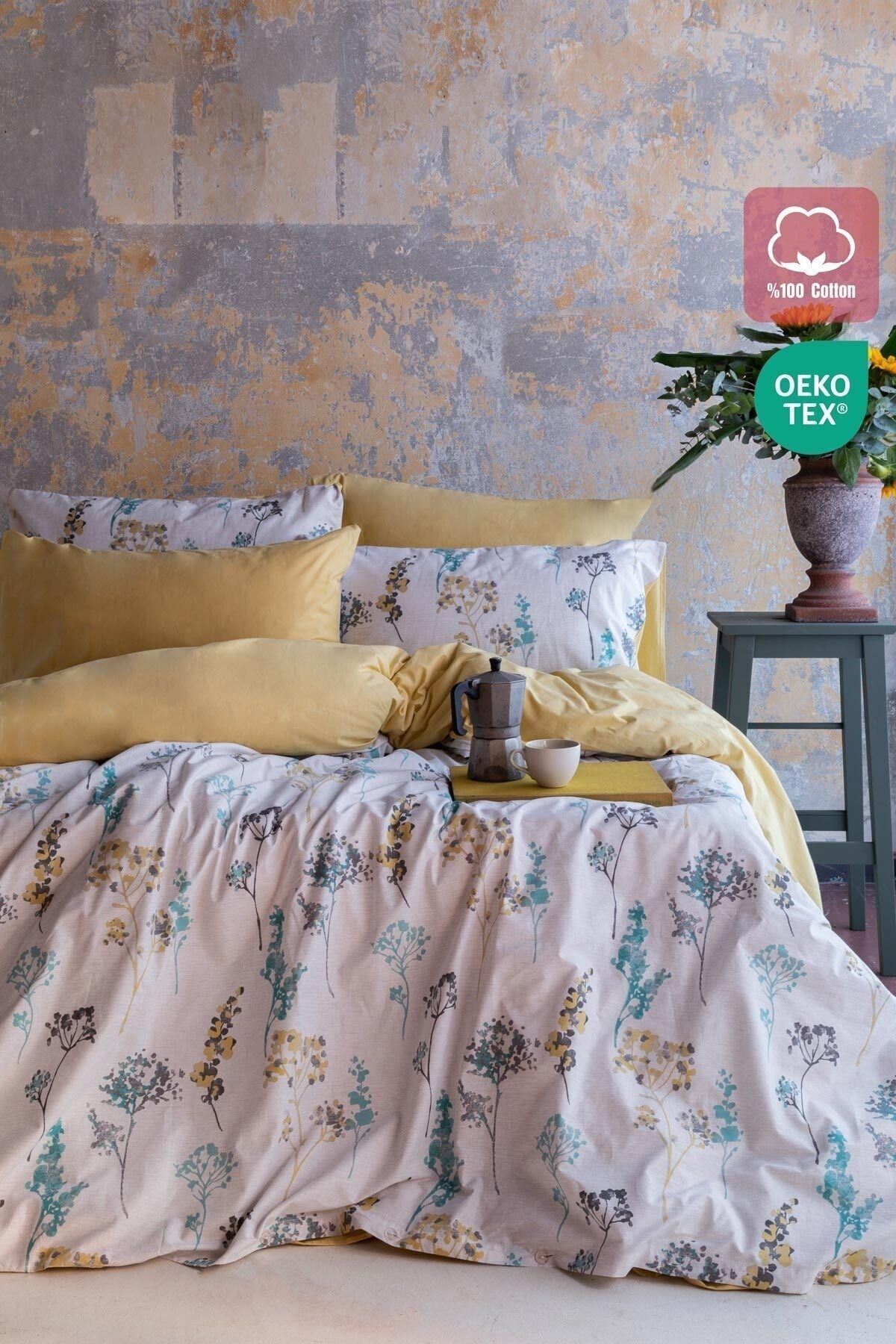 Çiçekli Nevresim Takımı Battal Boy 240x220 Büyük Nevresim ve 2 adet Yastık Kılıfı Çeyiz Seti