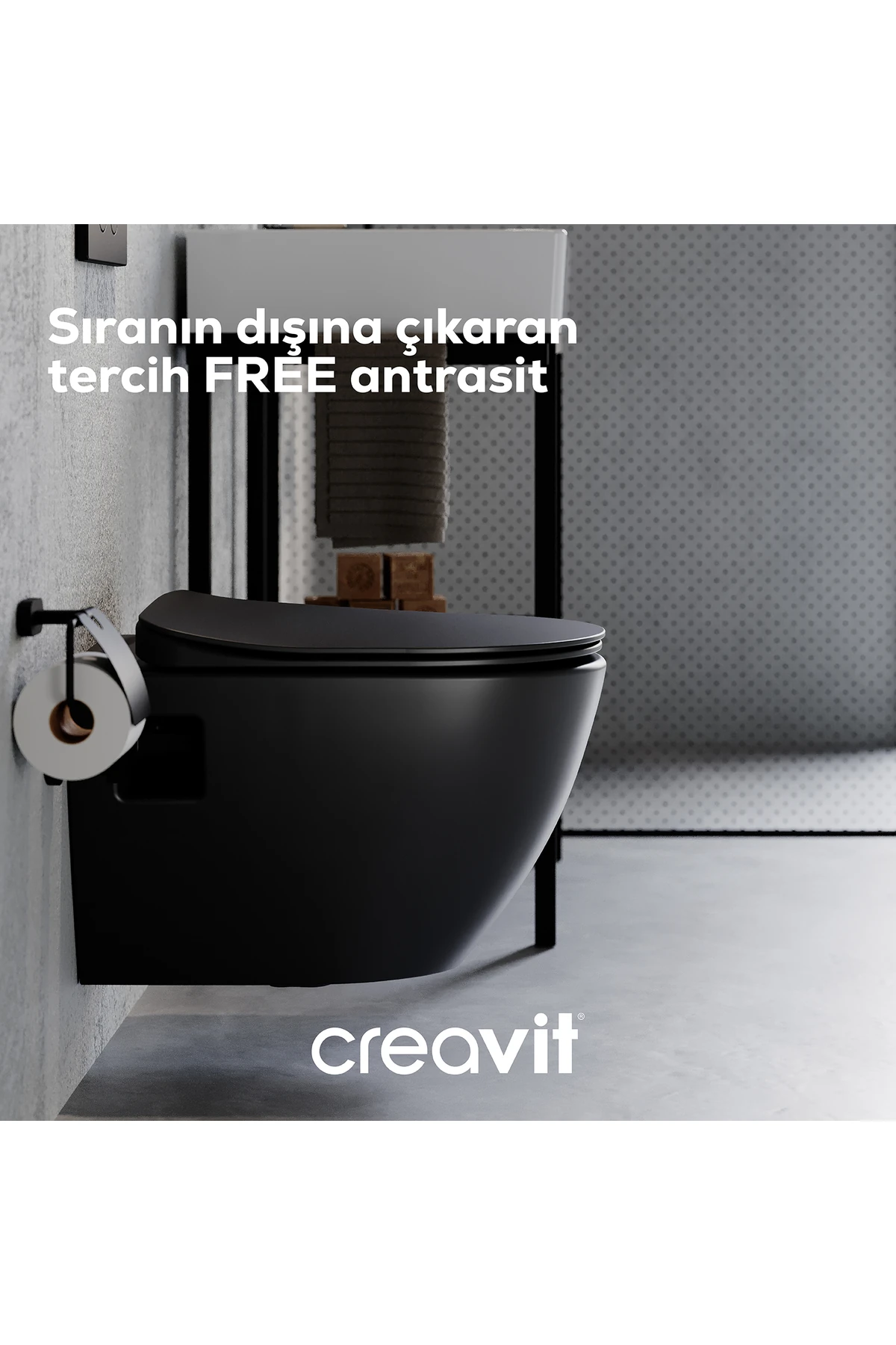 Free Antrasit Asma Klozet ve Duroplast Yavaş Kapanan Klozet Kapağı