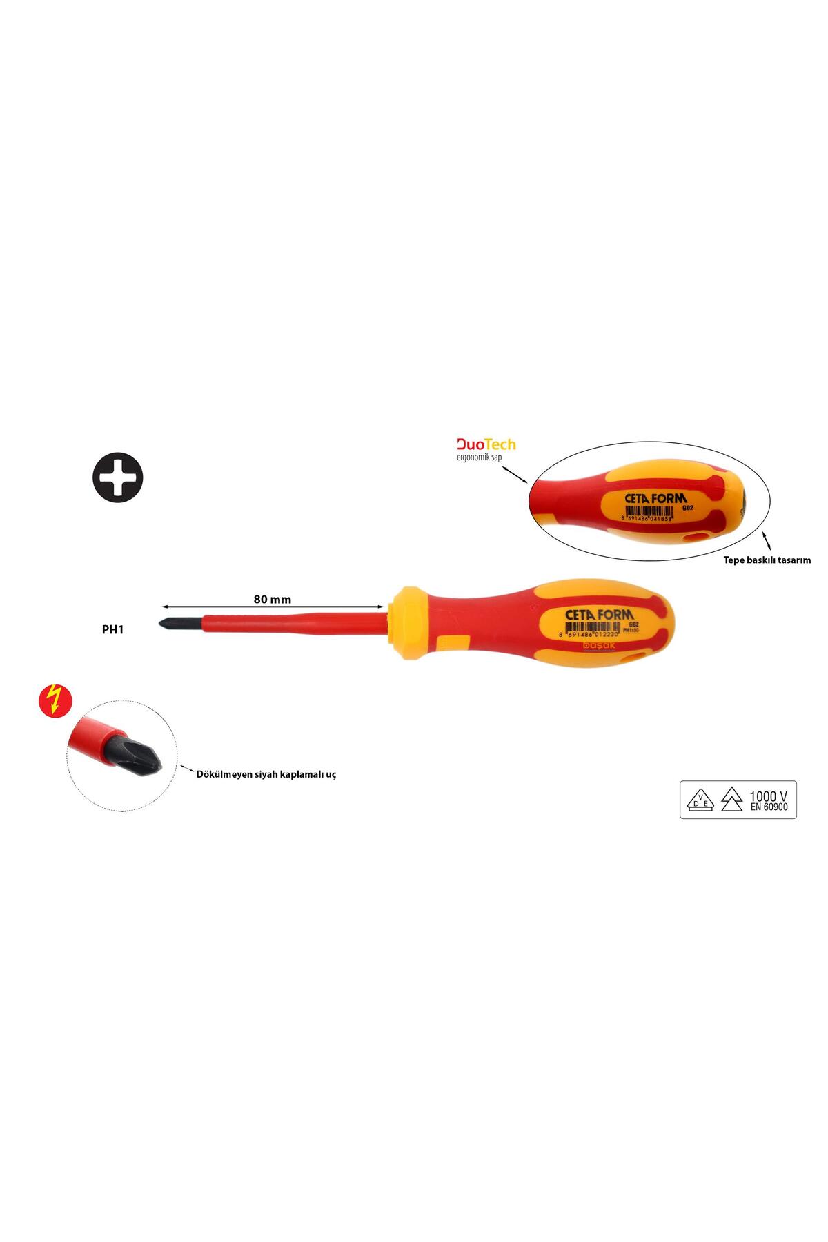 CETA FORM Ph1 X80 Mm 1000 Volt Vde Izoleli Yıldız Tornavida G02-001-080