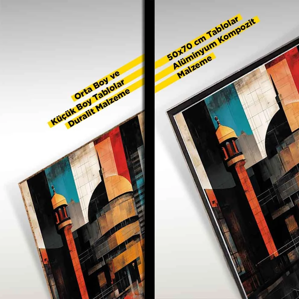 “cami ve Minare Temalı Soyut Geometrik Tablo – Geometrik Modern Islam Sanatı Duvar Dekoru”