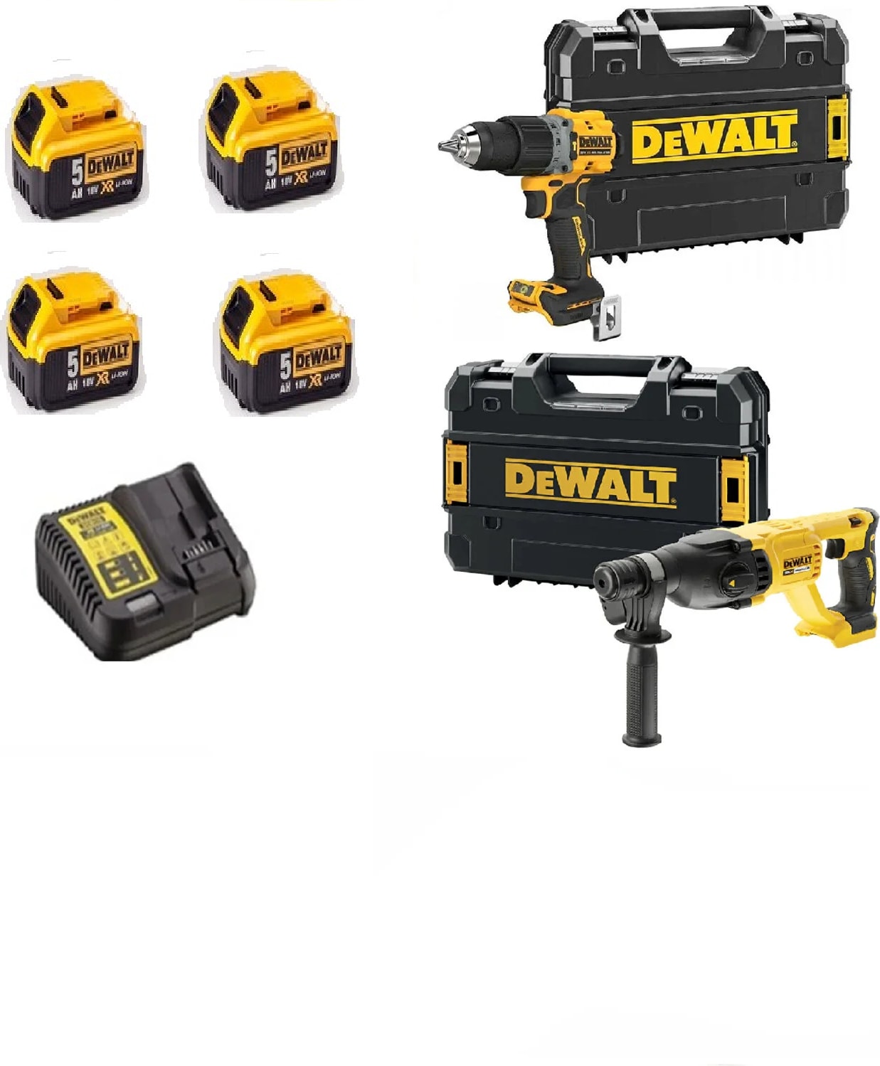 DEWALT DCH133 Şarjlı 2.6 Jolue Kırıcı Delici + DCD805 Darbeli Vidalama + 4X5 Ah Akü + 1 x Dolum Cihazı