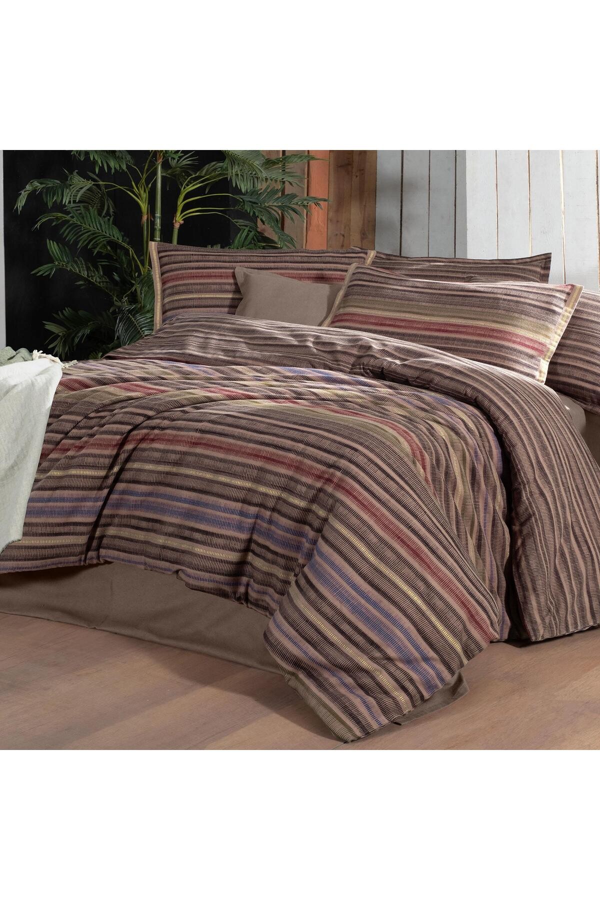 Fauna King Size (Battal Boy)%100 Pamuk Flanel (Pazen) Nevresim Takımı Kahve