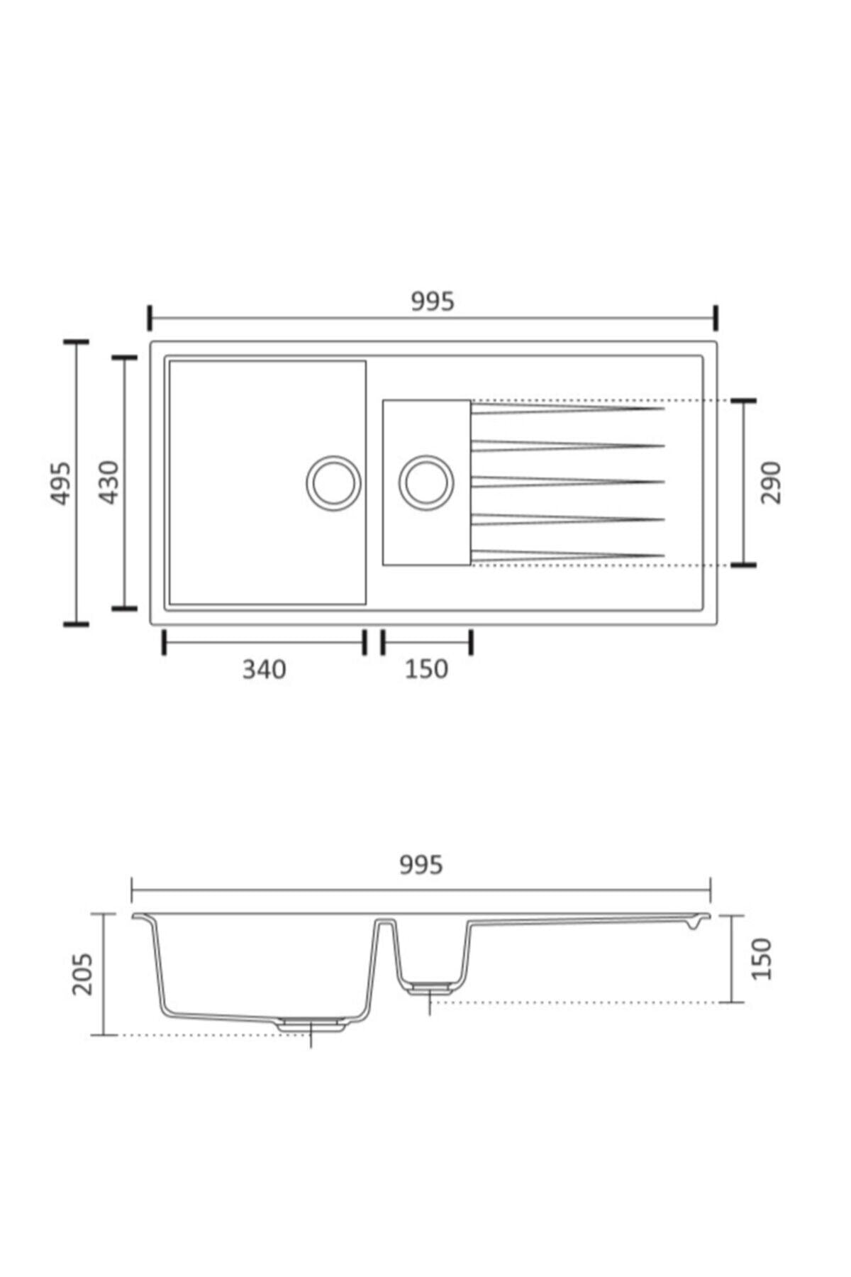 | | 1.5 Göz 50x100 Cm Beyaz Granit Evye Sifon