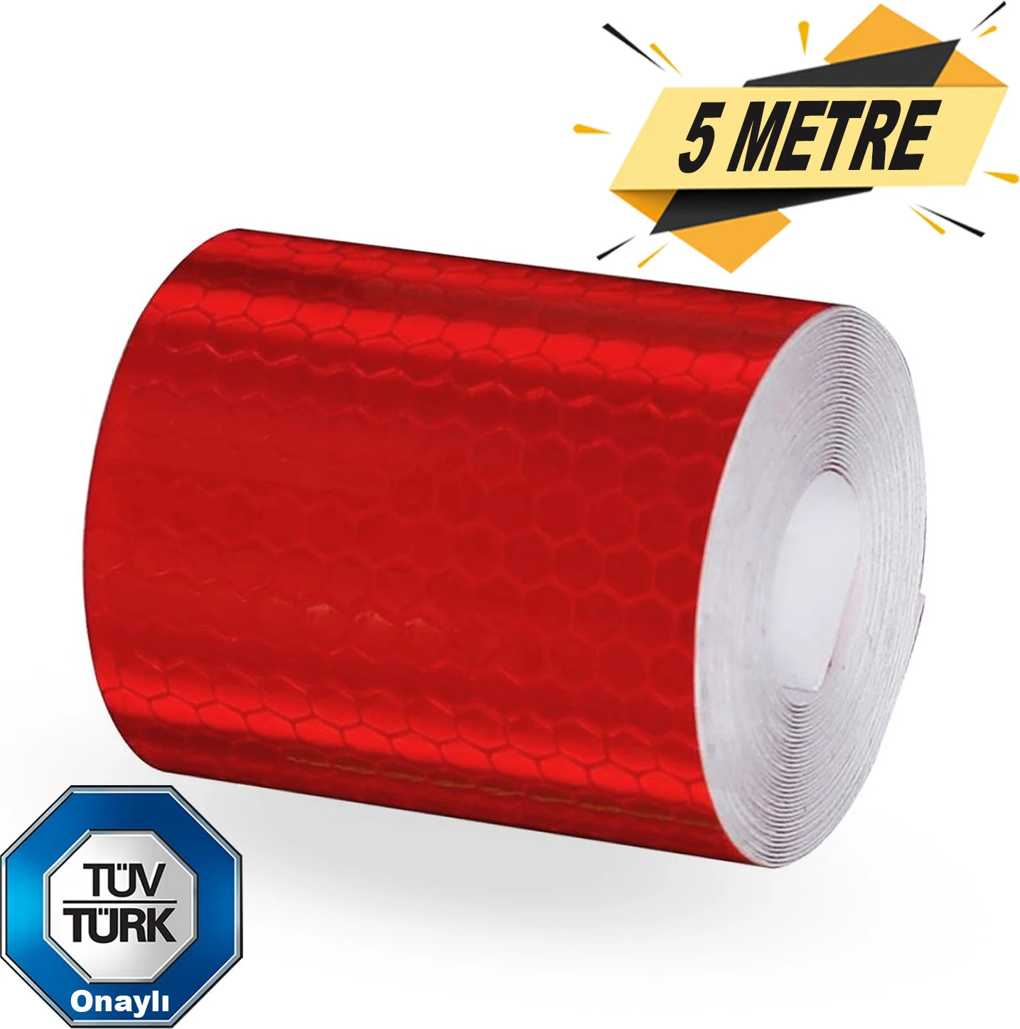 Tüvtürk Onaylı Reflektörlü Reflektif Fosforlu Şerit Bant Kırmızı Reflekte İkaz Bandı (5 METRE)