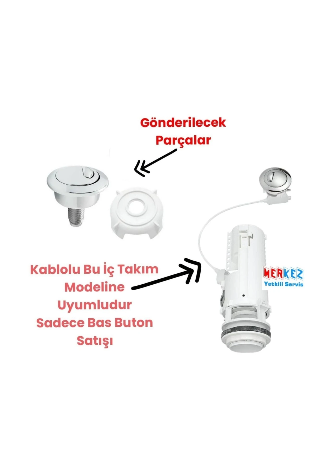Klozet Rezervuar İç Takım Bas Buton Tuşu Sifon Basma Düğmesi Vitra 330B2010 Uyumlu (LOGOSUZ)
