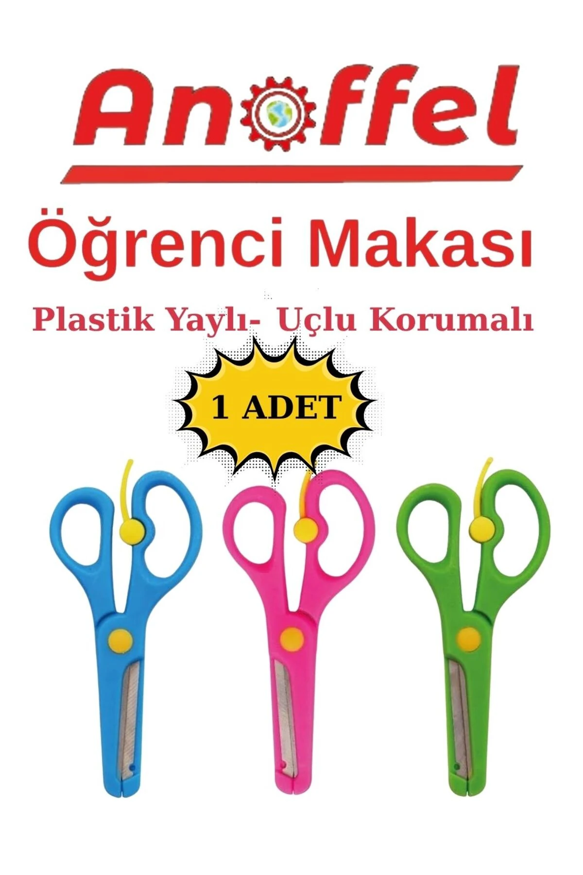 1 Adet Renkli Çocuk Makası Yaylı Korumalı Makas Plastik Makas Küt Uçlu