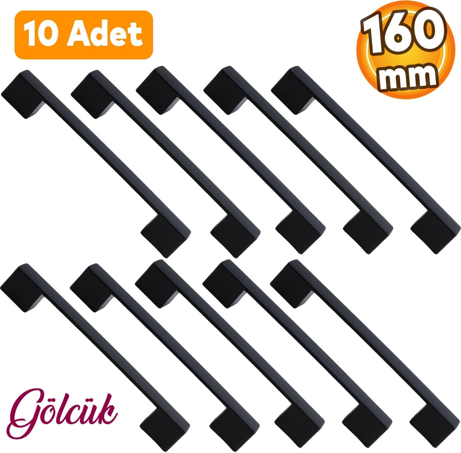 10 Adet Gölcük Düz (160 mm - 16 cm) Siyah Metal Mobilya Mutfak Çekmece Dolap Dolabı Kulbu Kulpu Kulpları