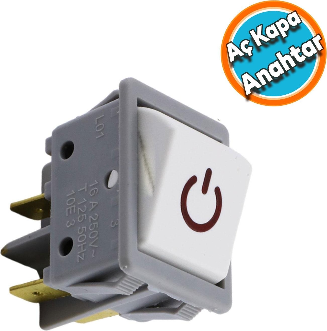 Işıklı Anahtar Aç Kapa Düğme On Off Dört Ayak Beyaz Plastik