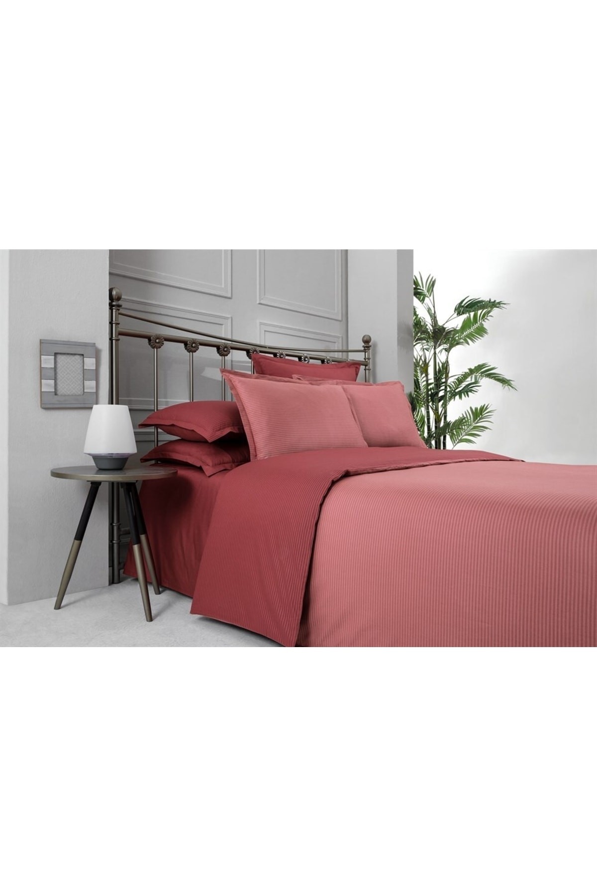 Solid Fancy Stripe Poplin Nevresim Takımı King Size V9