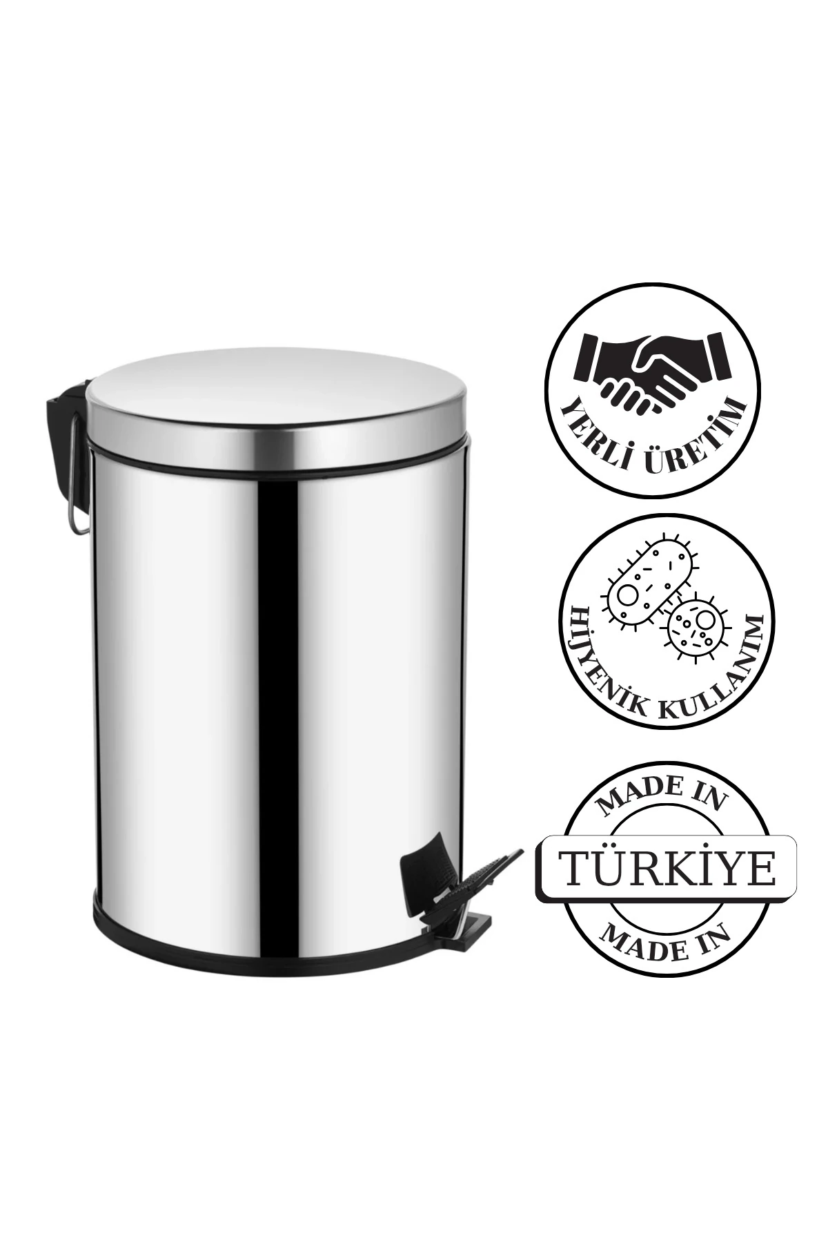 12 Litre Çöp Kovası Metal Paslanmaz Çelikli Pedal Çöp Kutusu Tuvalet Banyo Balkon Mutfak