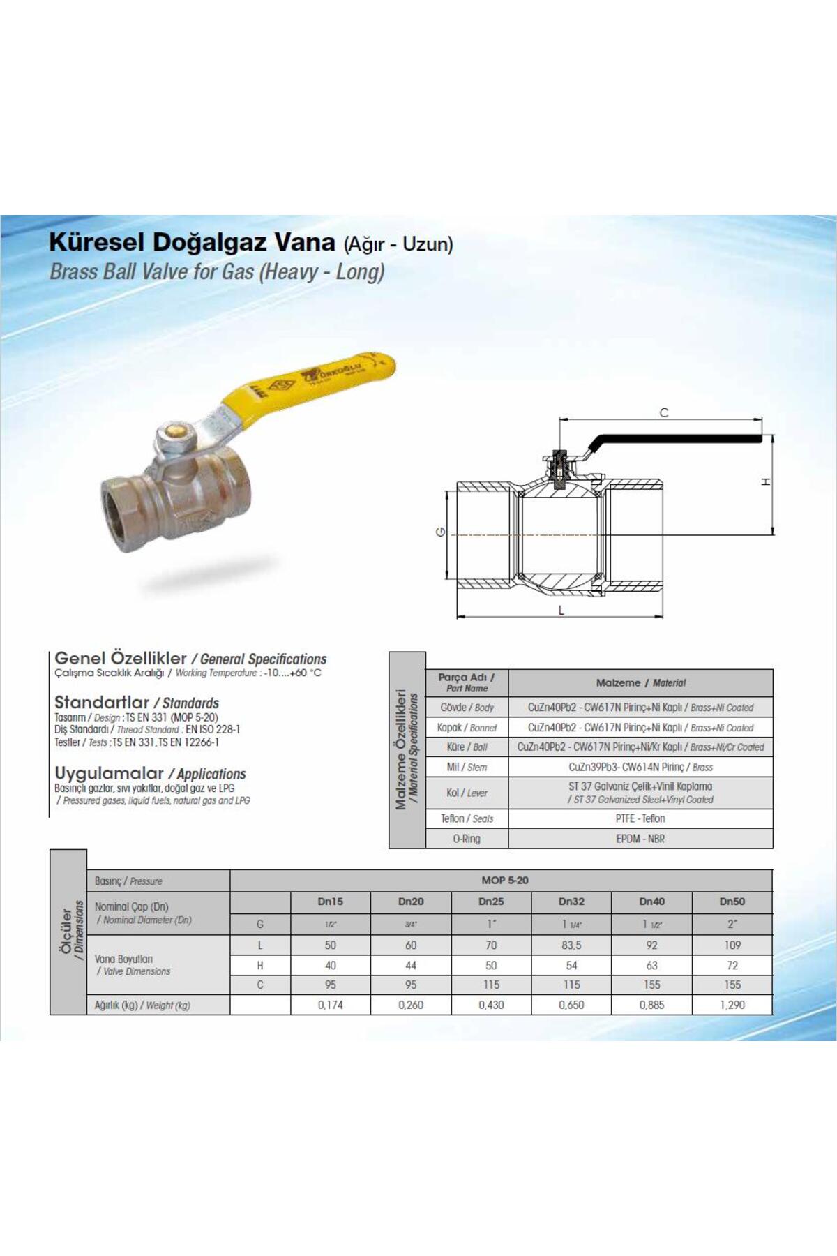Küresel Doğalgaz Vanası Standart - TS EN 331 - DN20 3/4" - 1 Adet