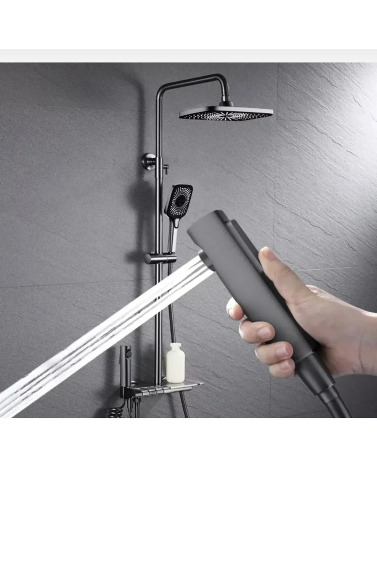 Siyah Duş Seti Piano Duş Sistemi Mat Siyah Yağmurlama Sistemli Batarya Dahil Set Dokunmatik Sistem