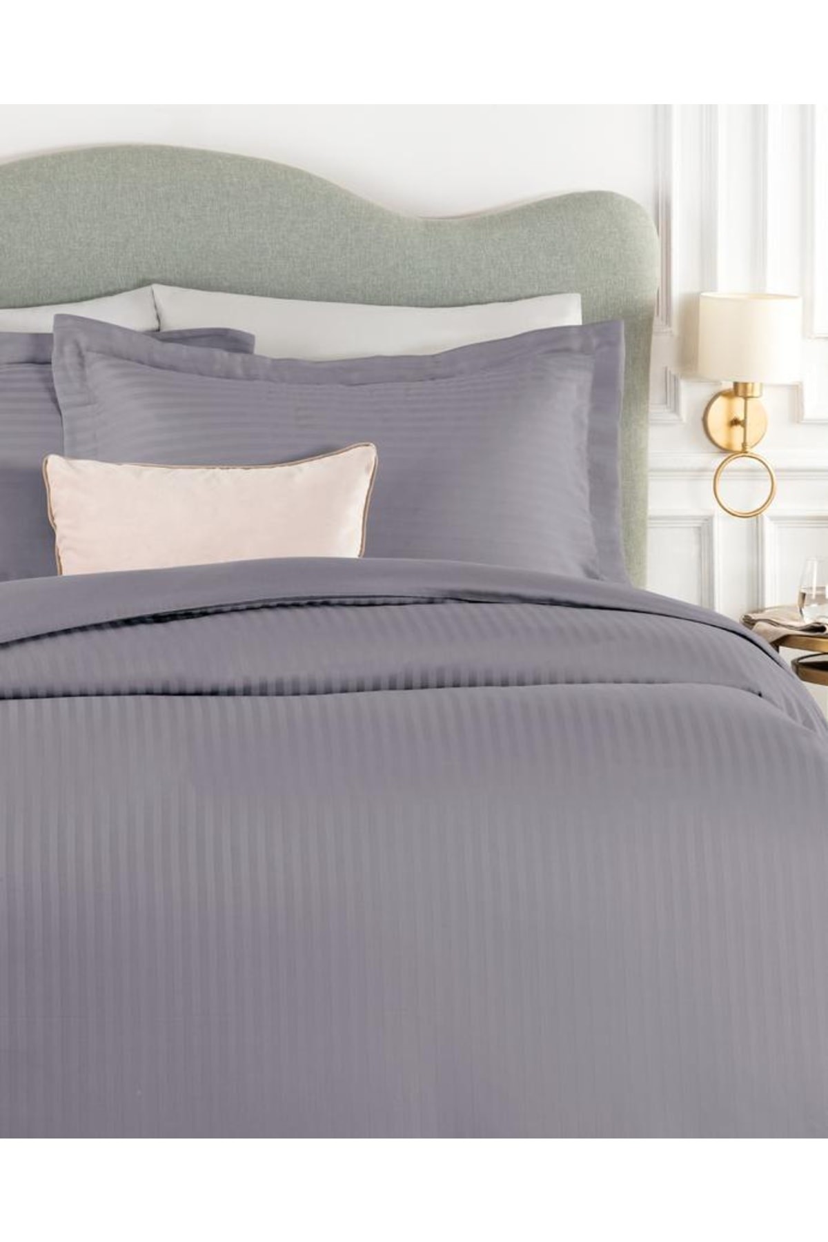 Elicia Super King Size Çizgili Saten Nevresim Takımı