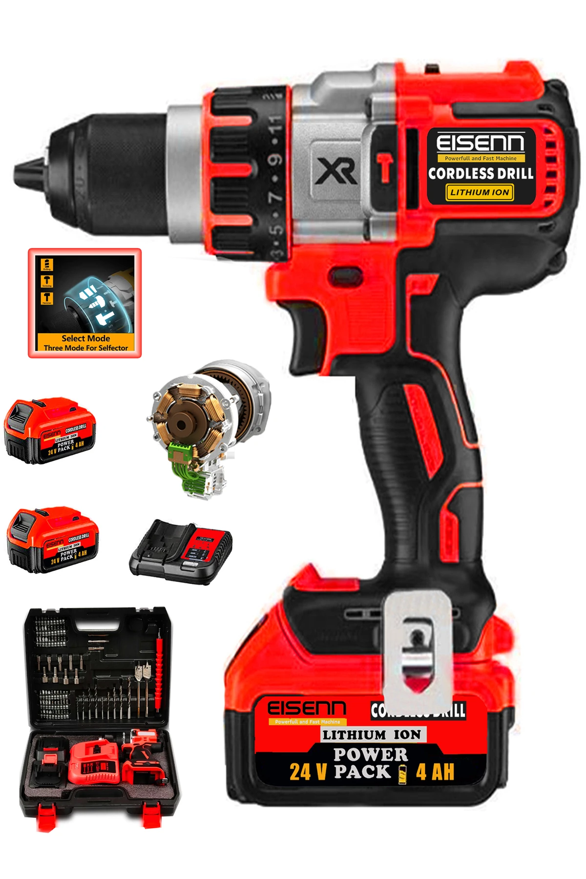 German Kömürsüz Motor Xr-red Darbeli 13 Mm Şarjlı 2 Akülü Vidalam Matkap 10 Pilli 84 Pcs Set