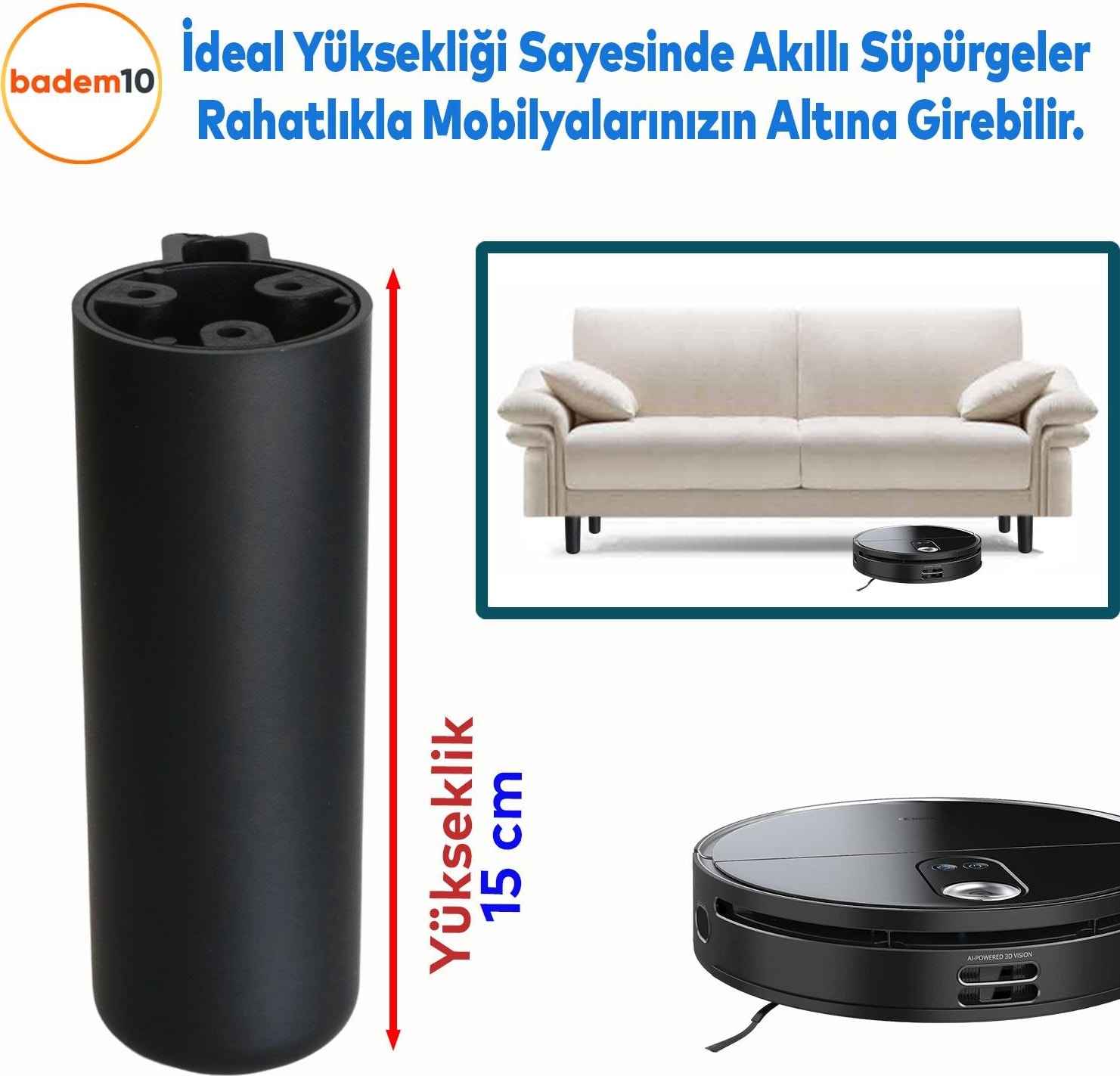 Kapsül Bohem Siyah 15 cm Mobilya Kanepe Koltuk Baza Yükseltici Yükseltme Ayağı Ayakları 4 Adet