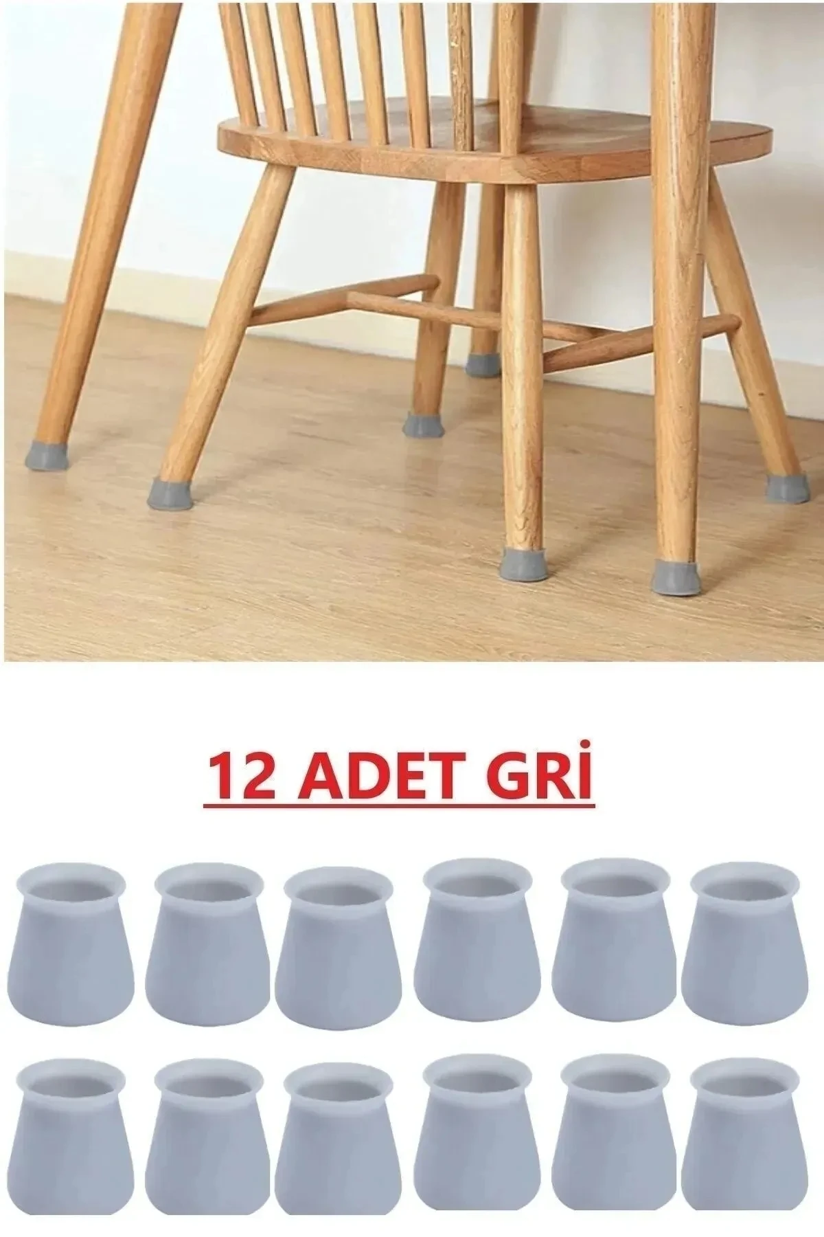 12 Adet Masa Ve Sandalye Ayak Koruyucu Çizdirmez Gri Renk Kaydırmaz Silikon