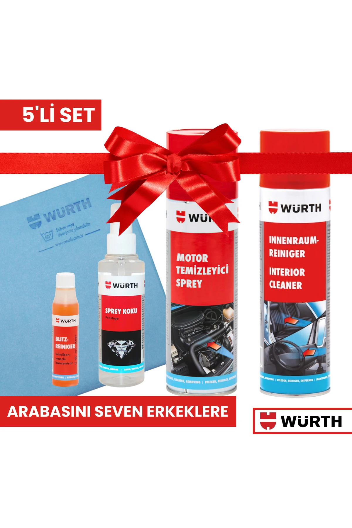 5'li Oto Bakım Temizlik Seti – Bez + Koku (3 Farklı Seçenek) Arabasını Seven Erkeklere Hediye
