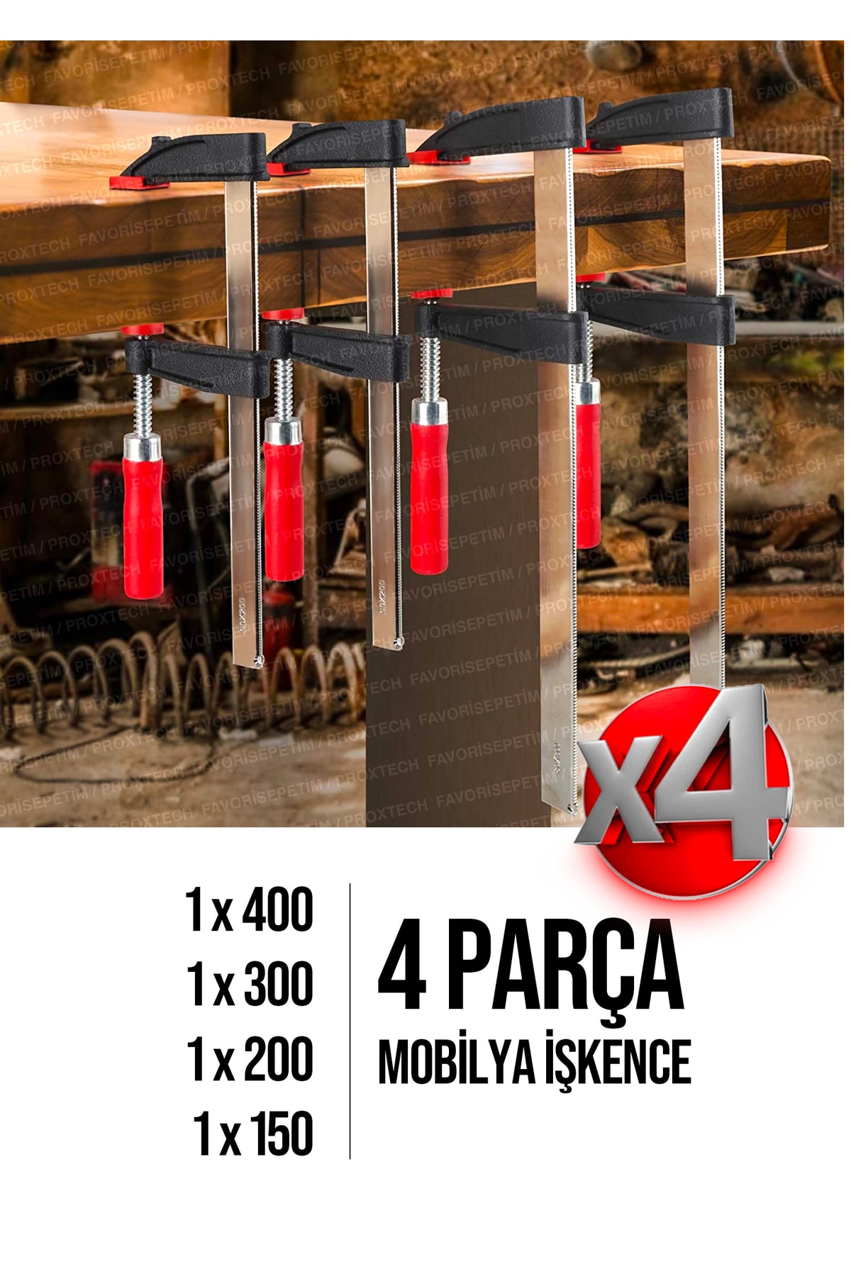 Premium Kalite 400,300,200,150mm F Tipi Ahşap Çelik Mobilyacı Mengene Kıskaç Işkence 4 Set