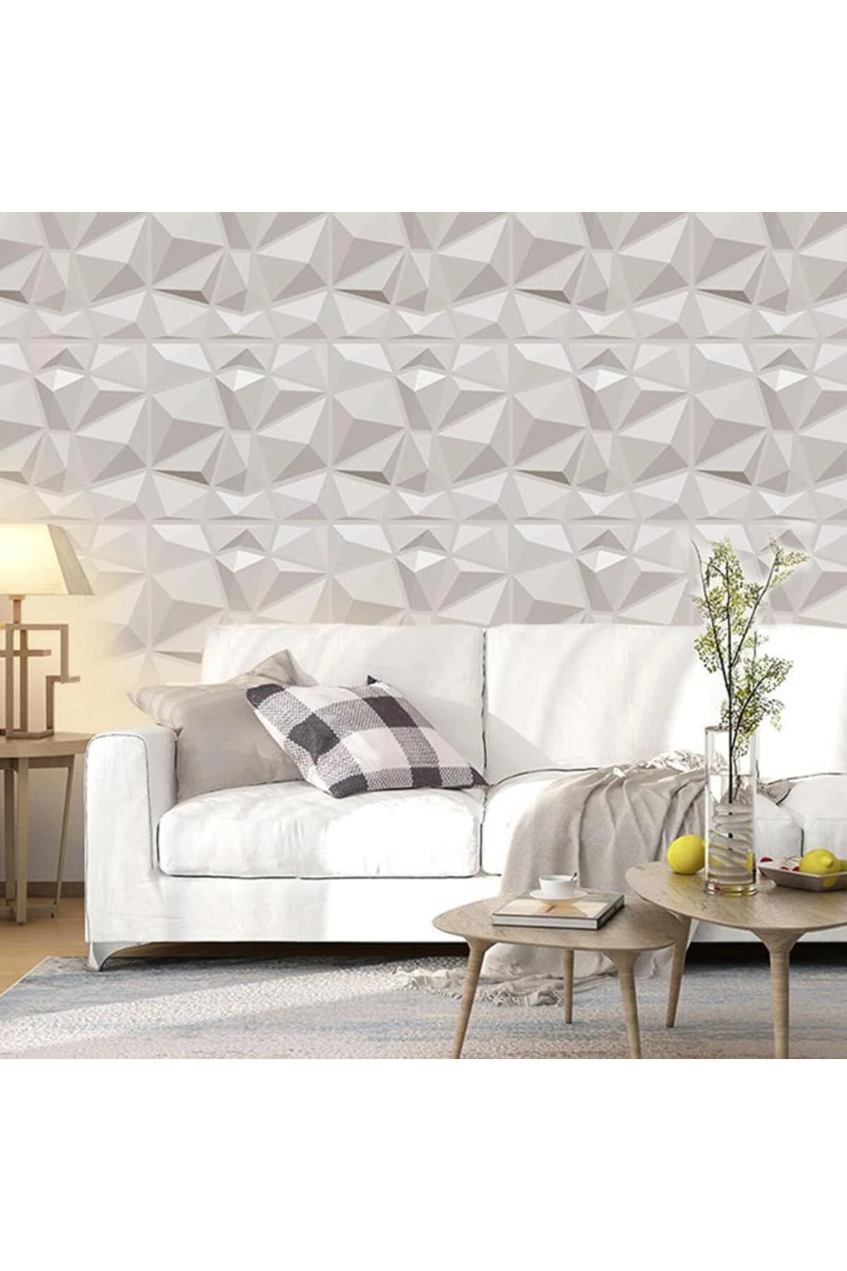 Beyaz 3D Abs Geometrik Desenli PVC Dayanıklı Duvar Paneli 50cmx50cm 1 Adet Silinebilir Tavan Otel