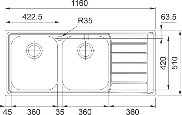 Nex 621 Sağ Damlalıklı Tezgah Üstü Inox Neptun Eviye
