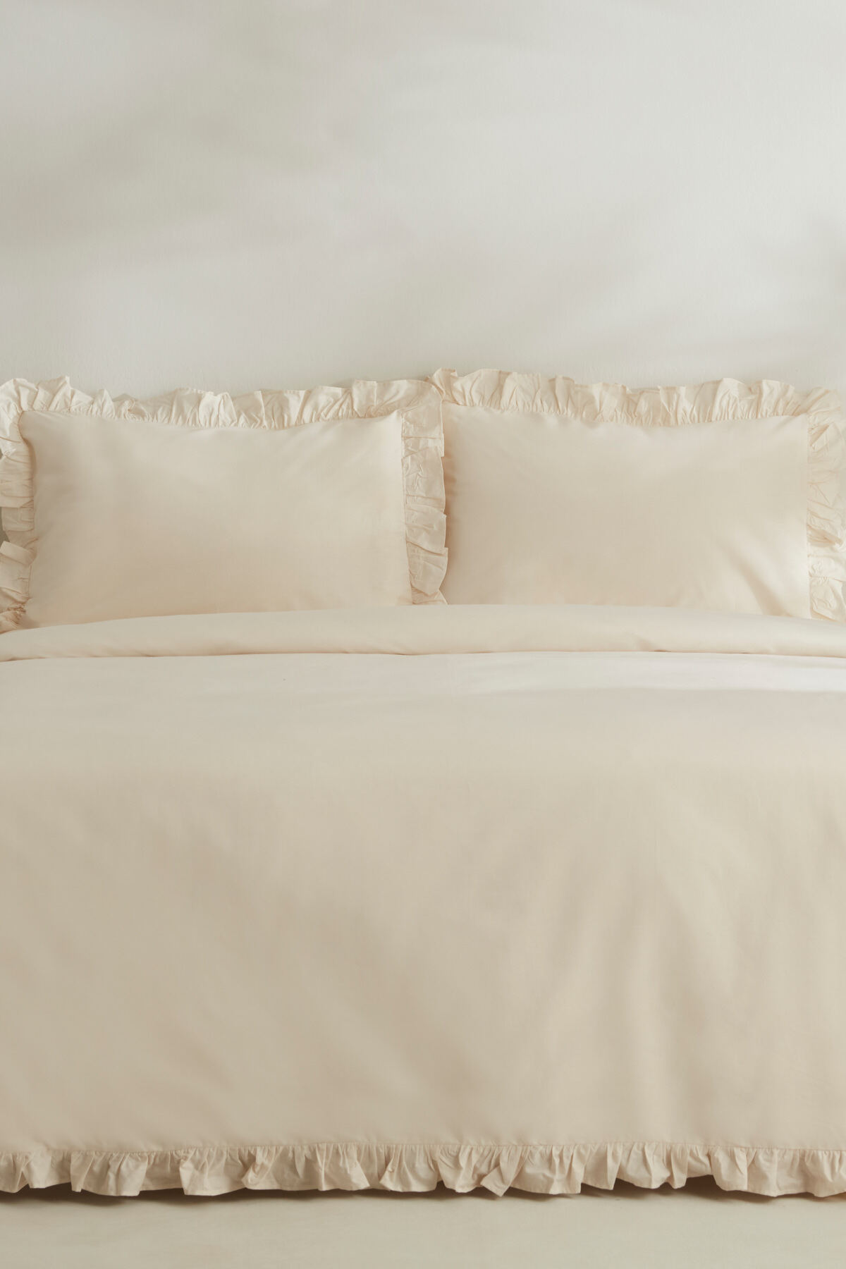 Pure Ruffle %100 Pamuk King Size Nevresim Takımı Açık Bej