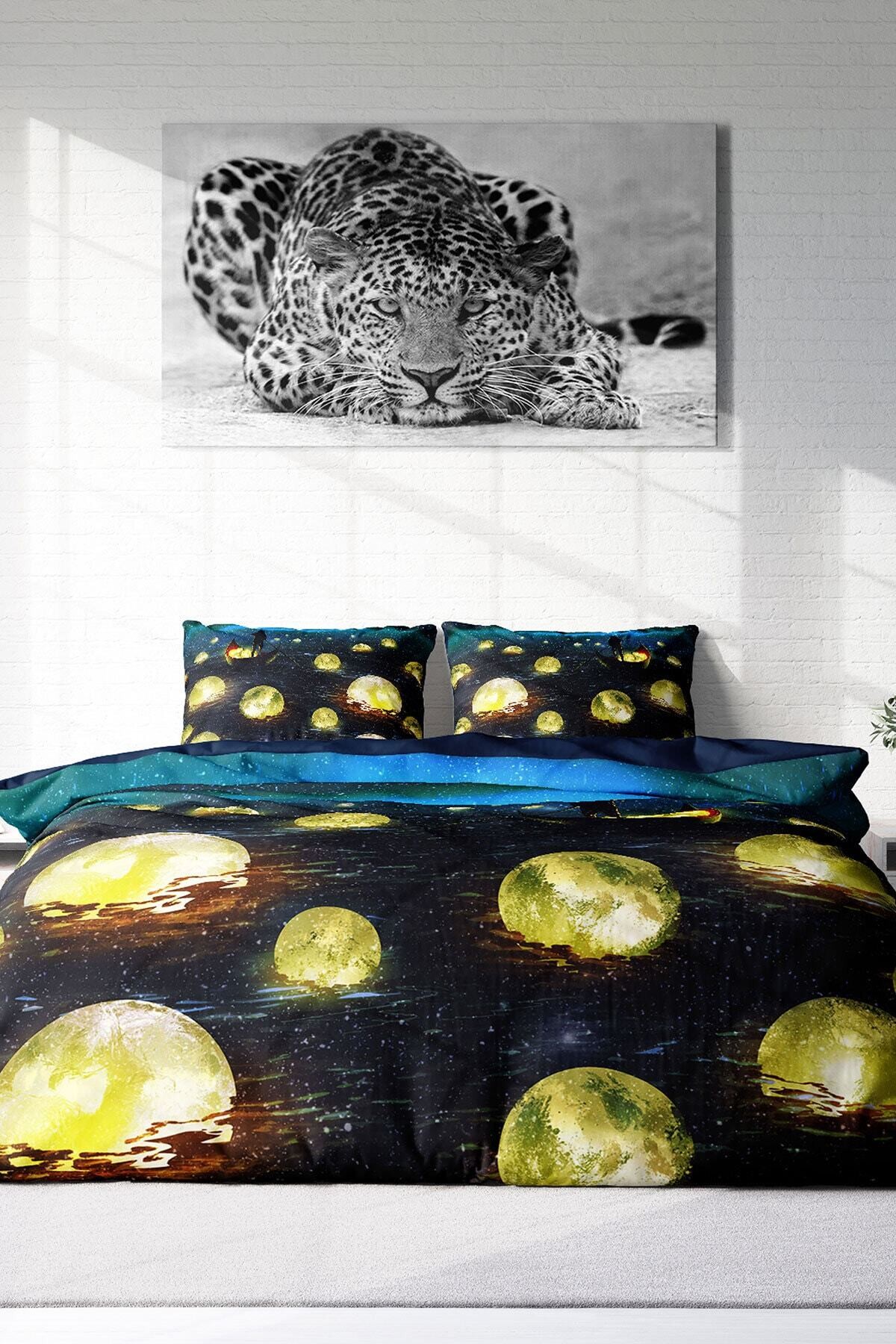 Kıng Sıze Moon River 3d Pamuk Saten Çift Kişilik Nevresim Takımı 220x240cm