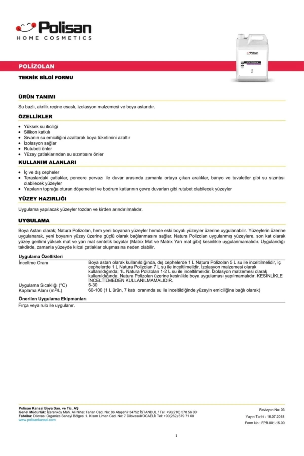 Polizolan Iç Ve Dış Cephe Astar 2,5 Lt.