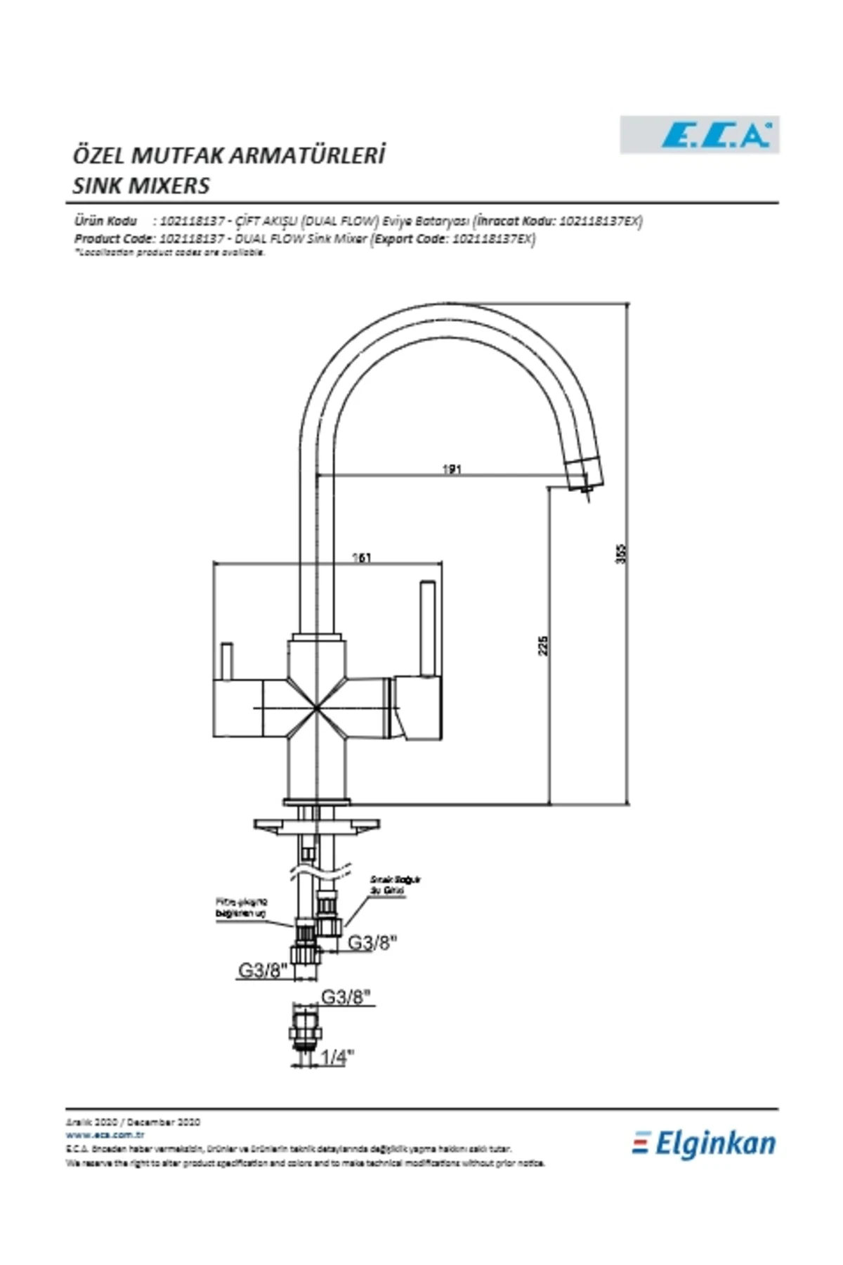Çift Akışlı (dual Flow) Eviye Bataryası