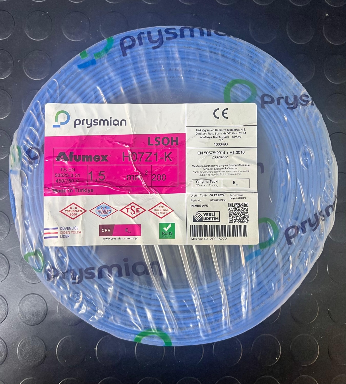 Prysmıan Orjınal H07Z1-K Mavi1,5 mm Kablo 200MT
