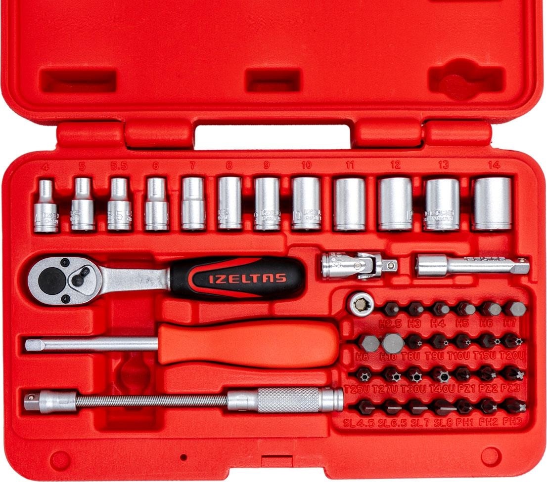 Izeltaş 1/4" Altı Köşe Mini Lokma Anahtar ve Bits Set 45 Parça