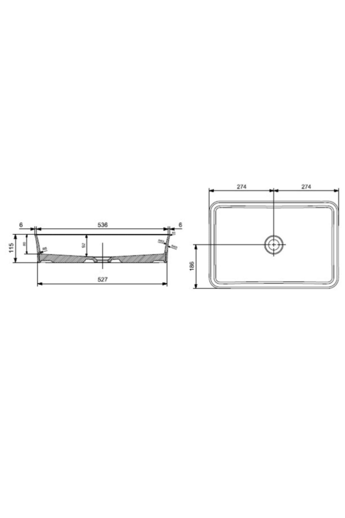 Slim Line Dikdörtgen Lavabo 55x38 Cm Parlak Siyah 1476-005-0125