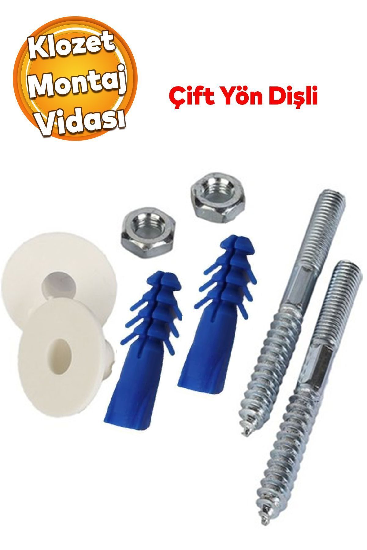 Alafranga Oturma Tuvalet Taşı Montaj Vidası Tüm Modeller İle Uyumlu Çift Taraflı Dişli