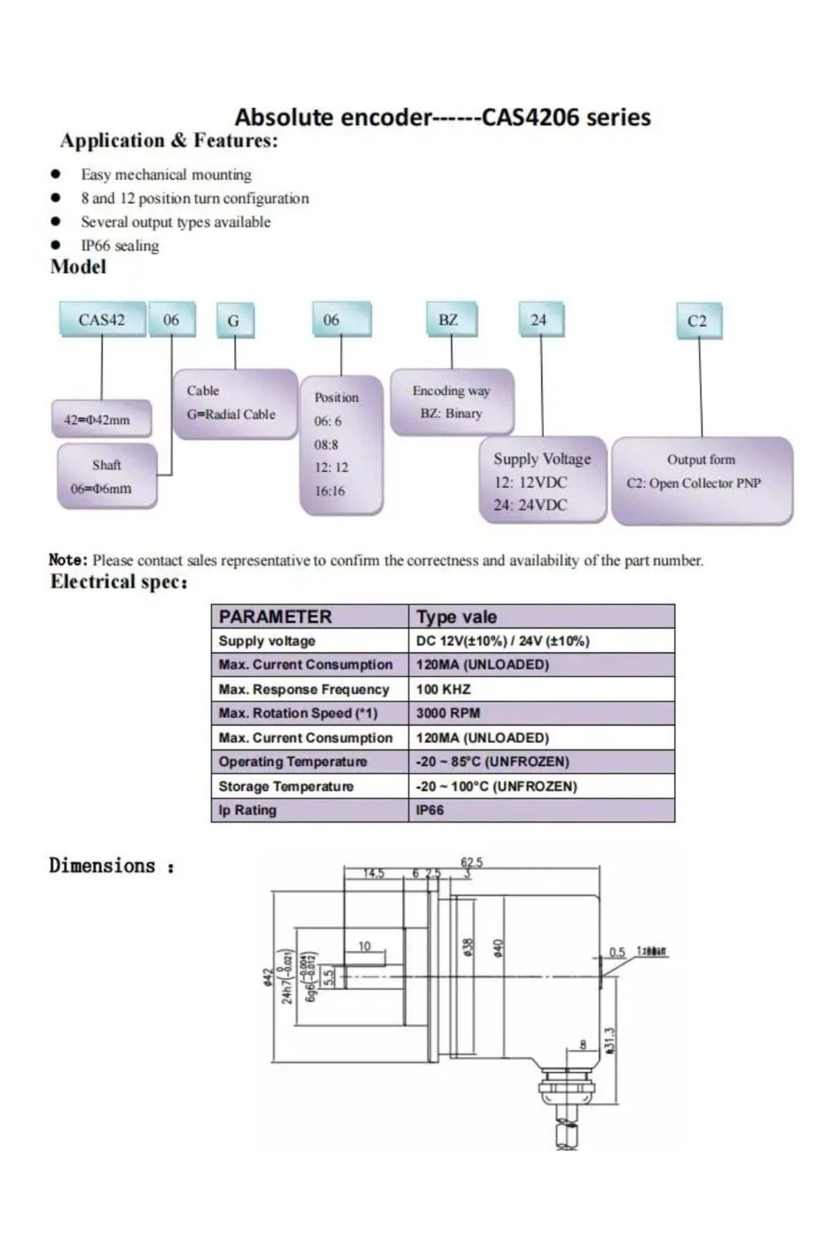 CAS42-6G08BZ24C2 CNC Torna Makinası Encoder Motor