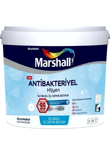 Marshall Antibakteriyel Hijyen 2,5 lt Silinebilir İç Cephe Boyası