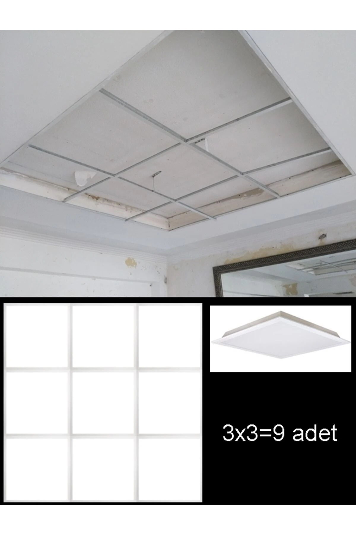 9'lu 60x60 Led Panel, Yeni Moda Tavan Aydınlatma, T24 Asma Tavanlar Için Gurup Led Aydınlatma Panel