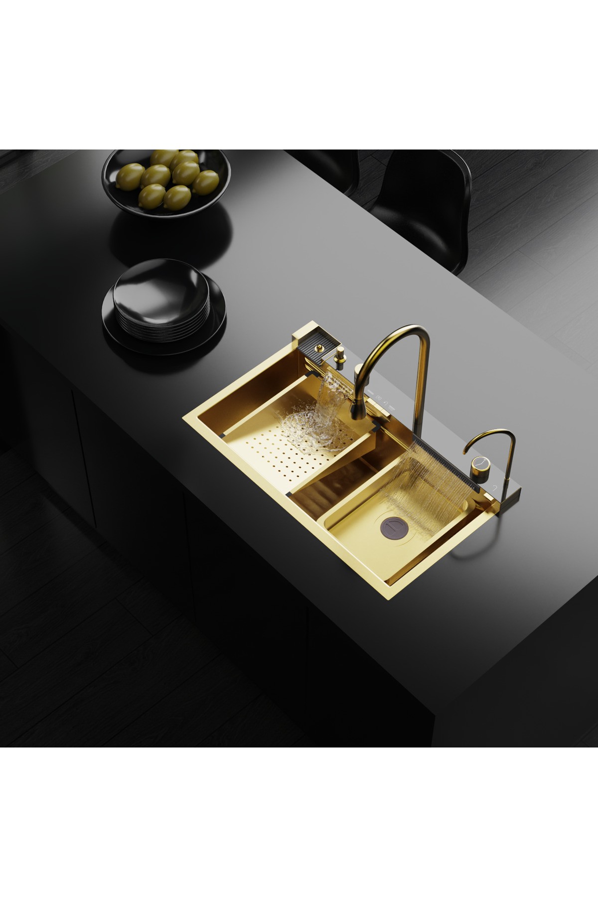 Gold Dijital Lüks Şelale Tasarımlı Akıllı Eviye As3547 75×45 Cm. Yerli Üretim. 5 Yıl Garantili.