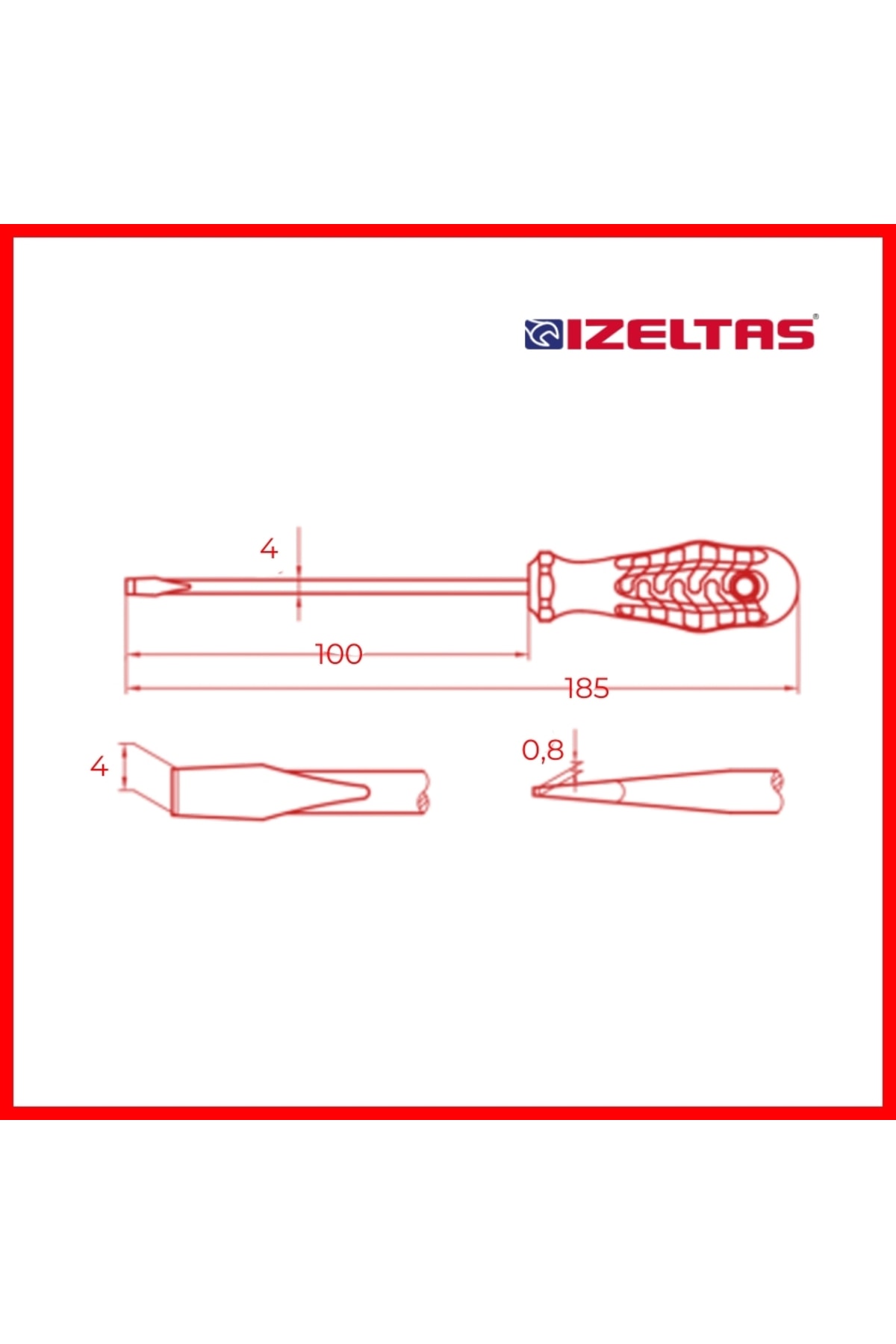 İZELTAŞ Düz Uçlu Tornavida, 4x100 Mm, Opak Seri, Güvenli Ve Hassas