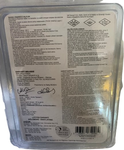Eca 3/4 Manometreli Basınç Düşürücü Valf Vana Iç Vida x Rakorlu 602111008