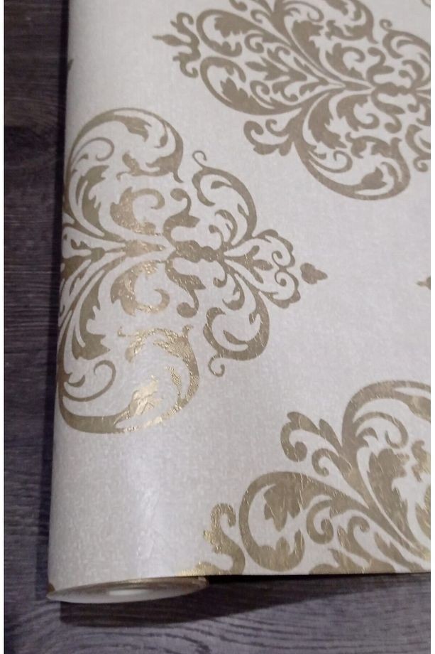 Damaks Desenli Krem&gold Klasik Duvar Kağıdı(5m2)
