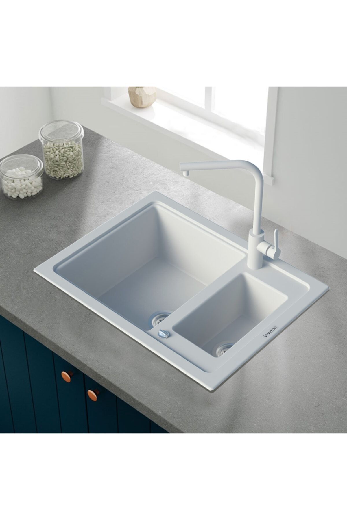 | | 1,5 Göz Beyaz 50x60 Cm Granit Evye Sifon