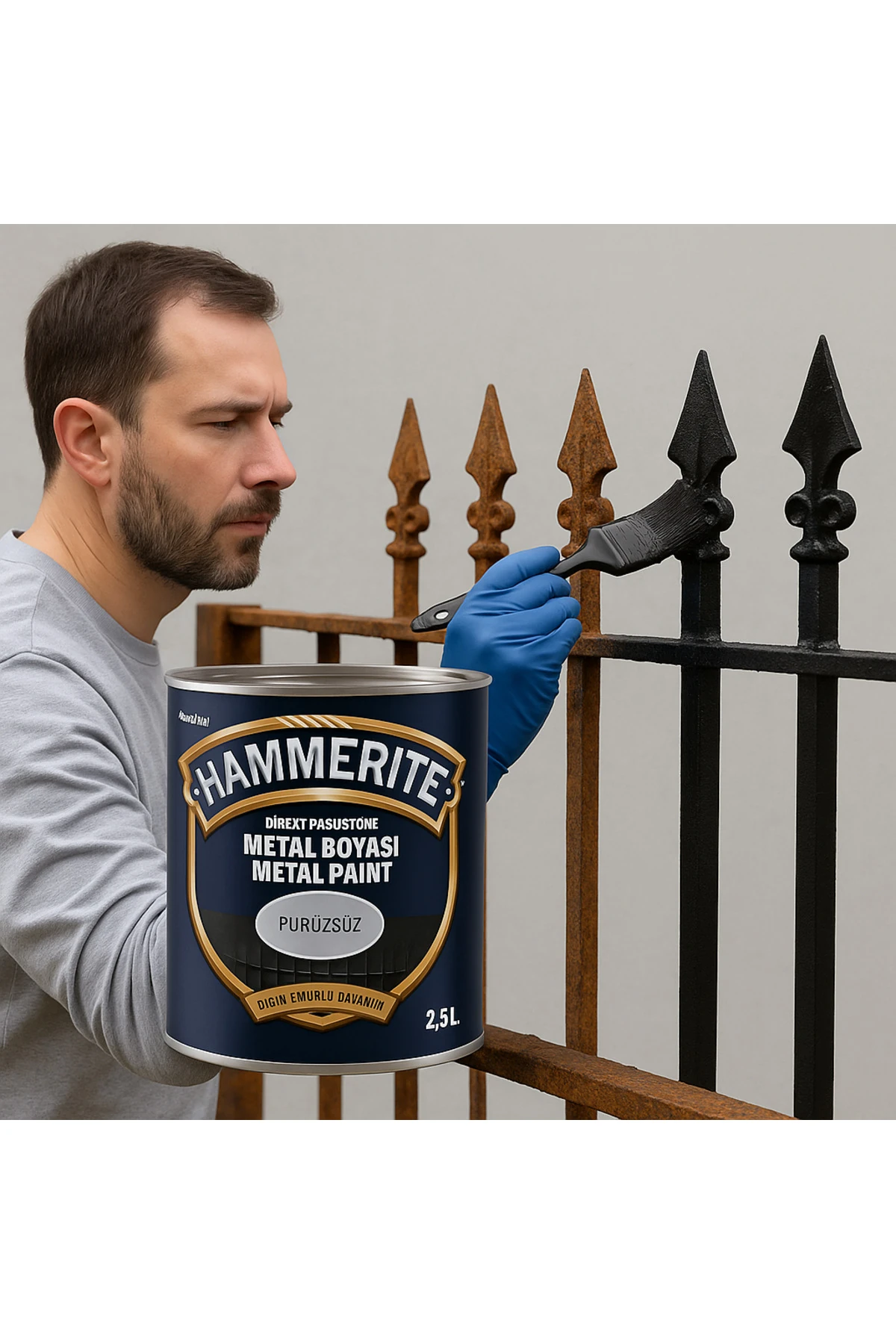 Hammerite Astarsız Boyasız Paslı Yüzey Metal Boyası Döküm Taş Siyah 0,75 L