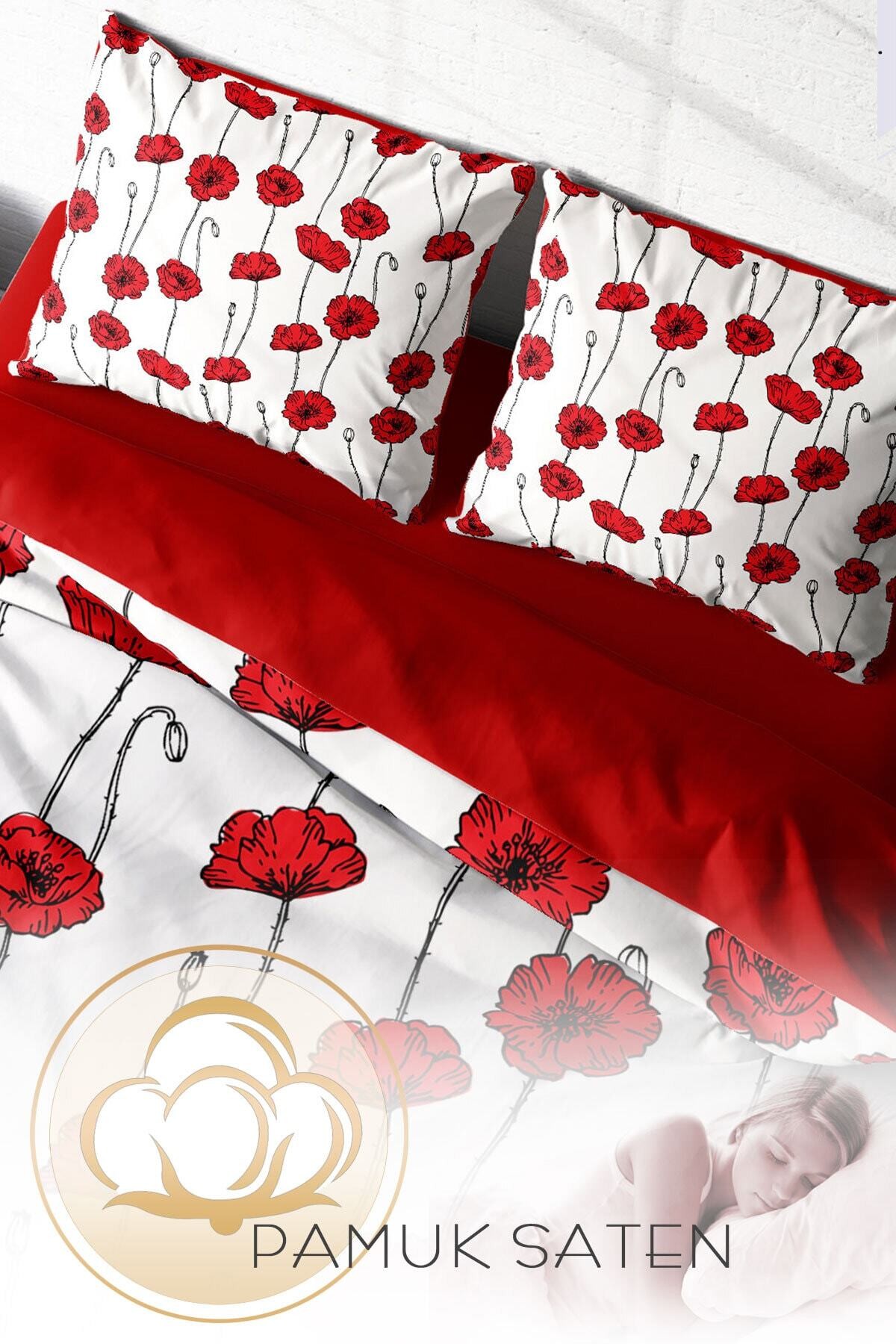 Kıng Sıze Gül Goncası 3d Pamuk Saten Çift Kişilik Nevresim Takımı 220x240cm
