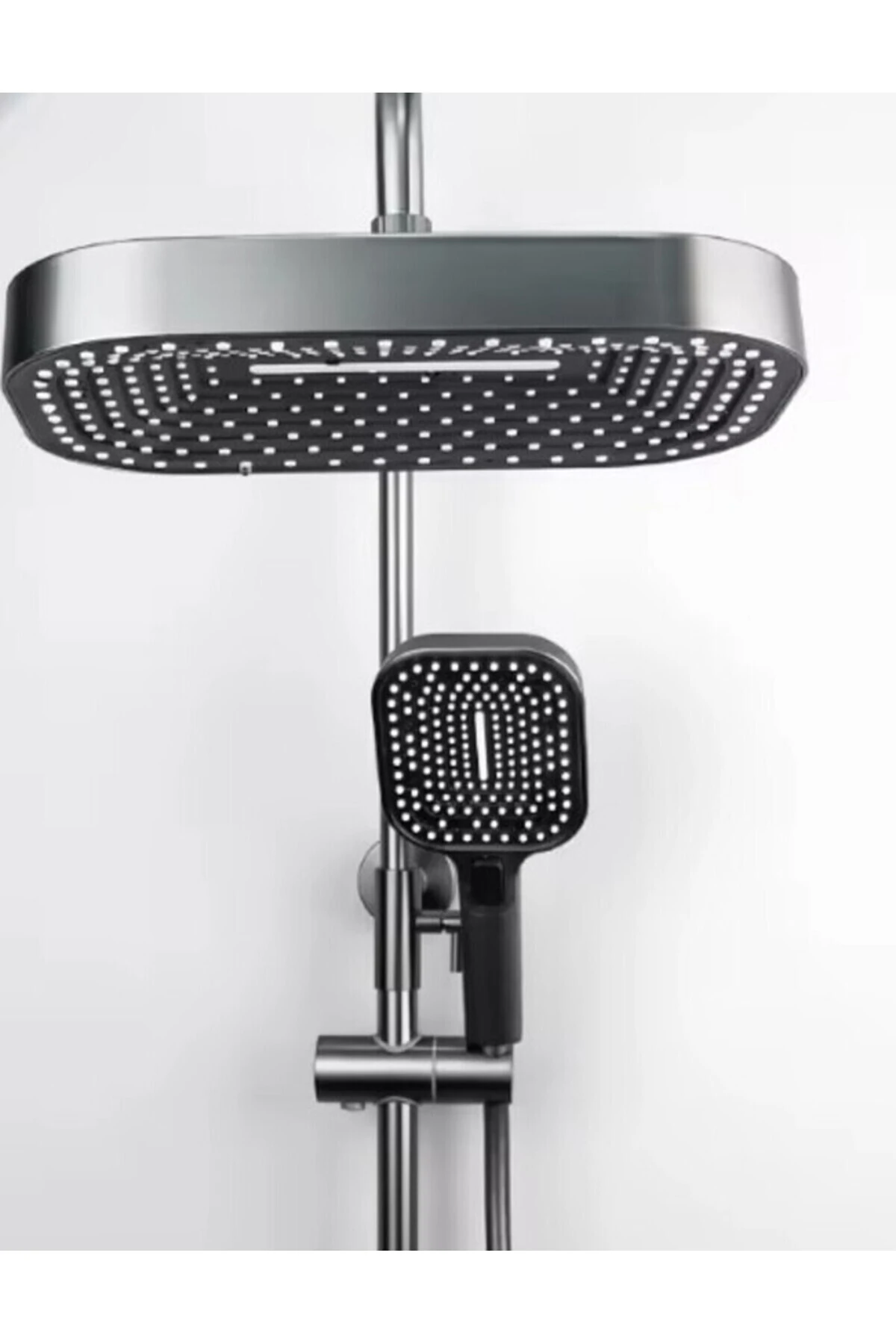 Lüks Siyah-Krom Yağmurlama Tepe Duş Seti