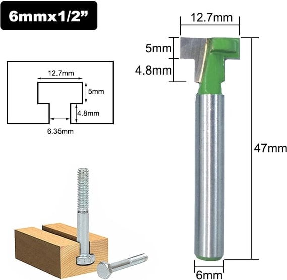 6X12.7MM 1/4 "6mm Shank T Yuvası Kesici Yönlendirici Bit Seti Altıgen Cıvata Anahtar Deliği Uçları T Planya Freze Kesici Ahşap Delme Ağaç Işleme Araçları (Yurt Dışından)