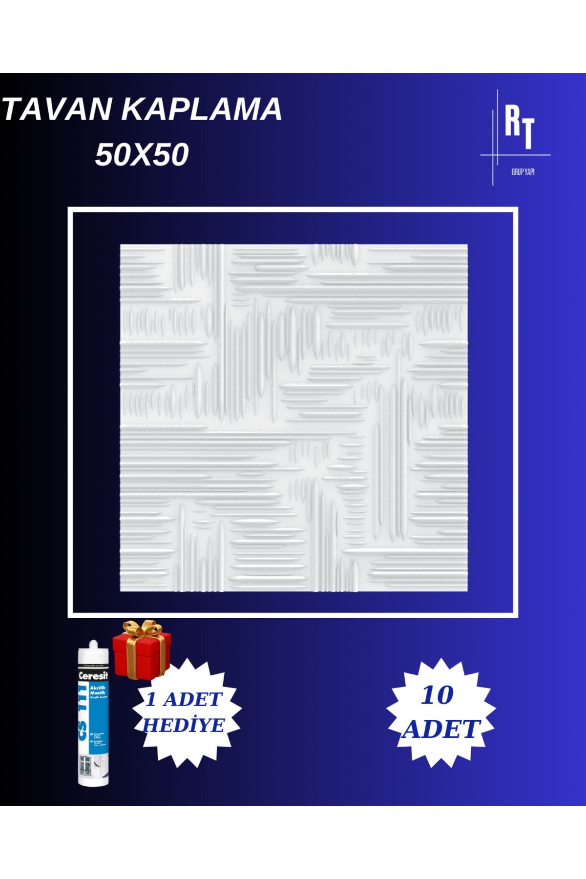 TAVAN KAPLAMA 50X50 ÇİZGİ MODEL PK:10 ADET (2,5 M2 ALAN TOPLAM)