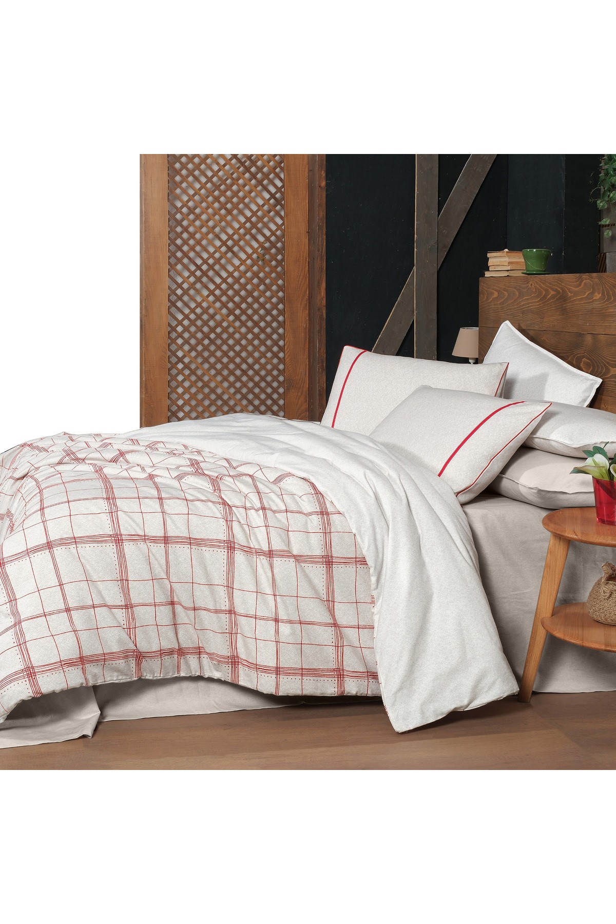 Bramo Bej %100 Pamuk Flanel King Size Nevresim Takımı